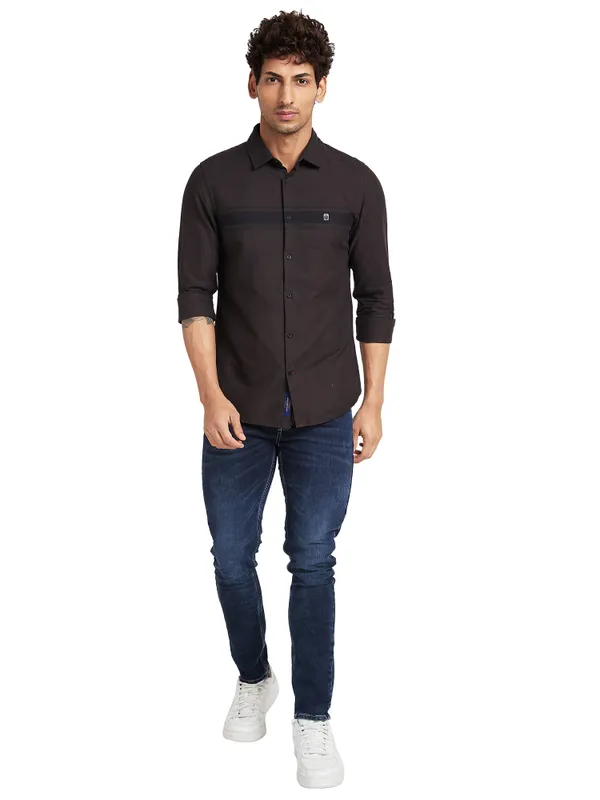 Navy Slim Fit Regular Collar Men's Shirt by Being Human Clothing
